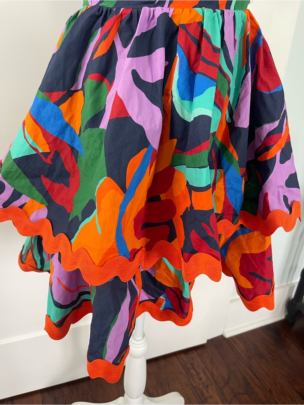 Avara One Shoulder Ruffle Dress Bright Resort Cotton Ric Rac Small NWT - Picture 3 of 7